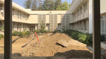 Big Shift construction in the Young Hall courtyard