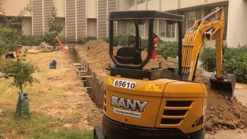 Big Shift construction in the Young Hall courtyard