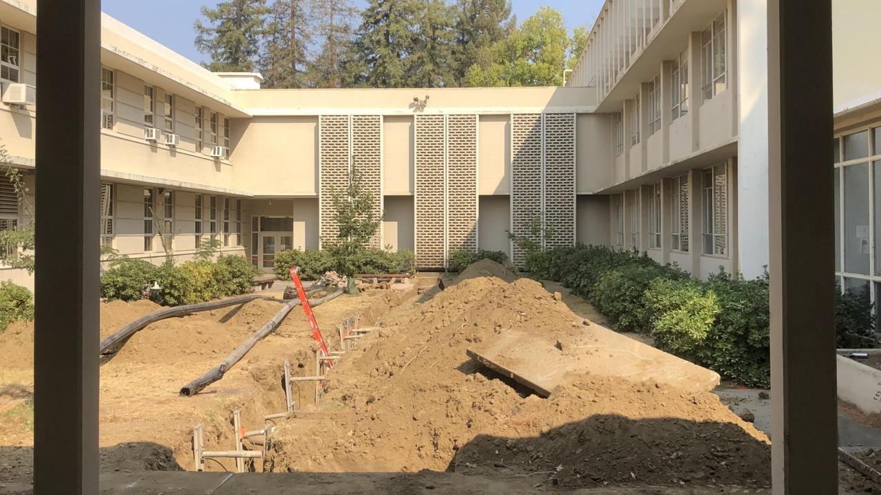 Big Shift construction in the Young Hall courtyard
