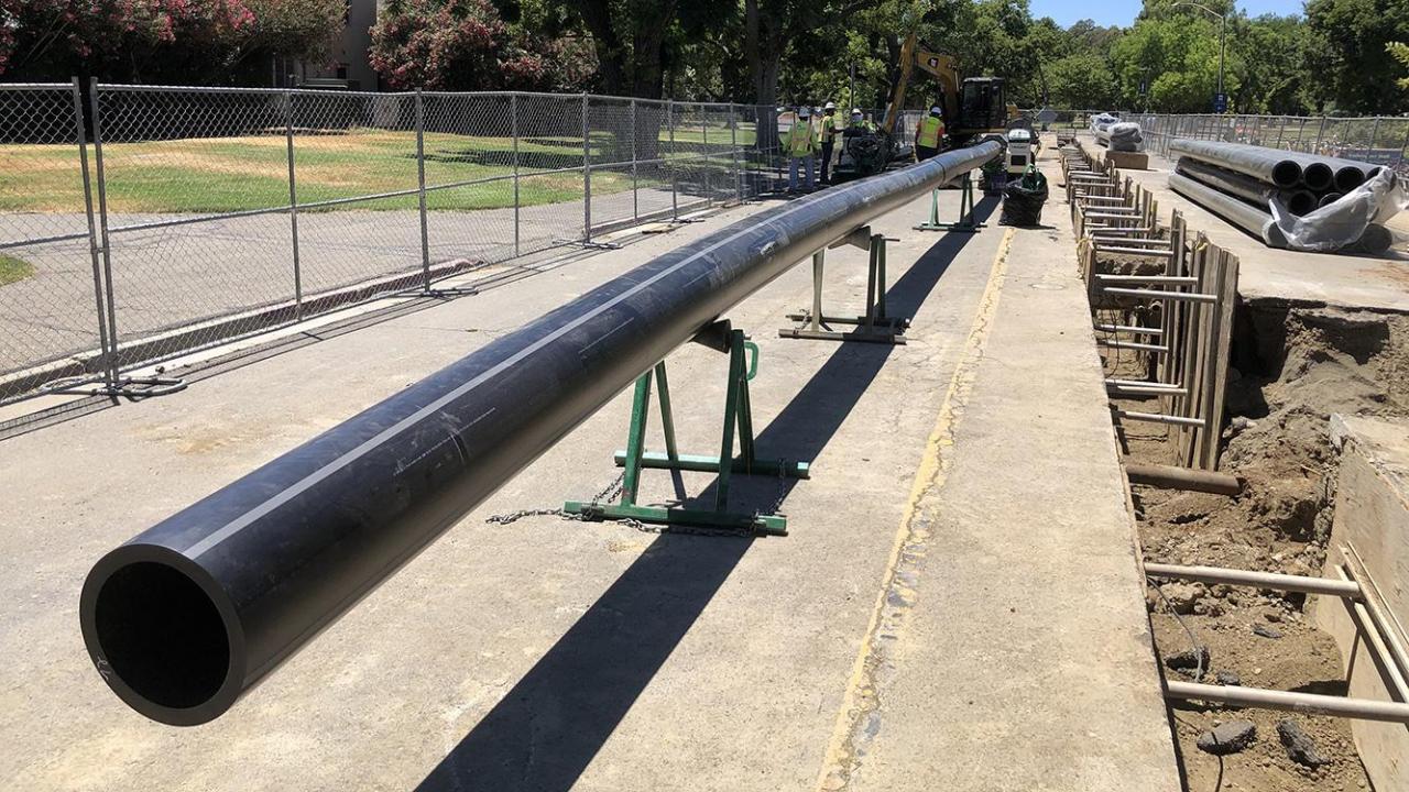 Image of hot water pipe for UC Davis' Big Shift project.