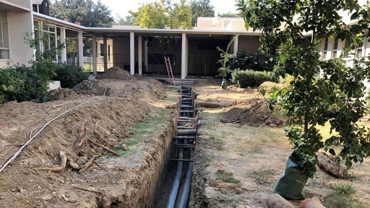 Construction in Young Hall courtyard