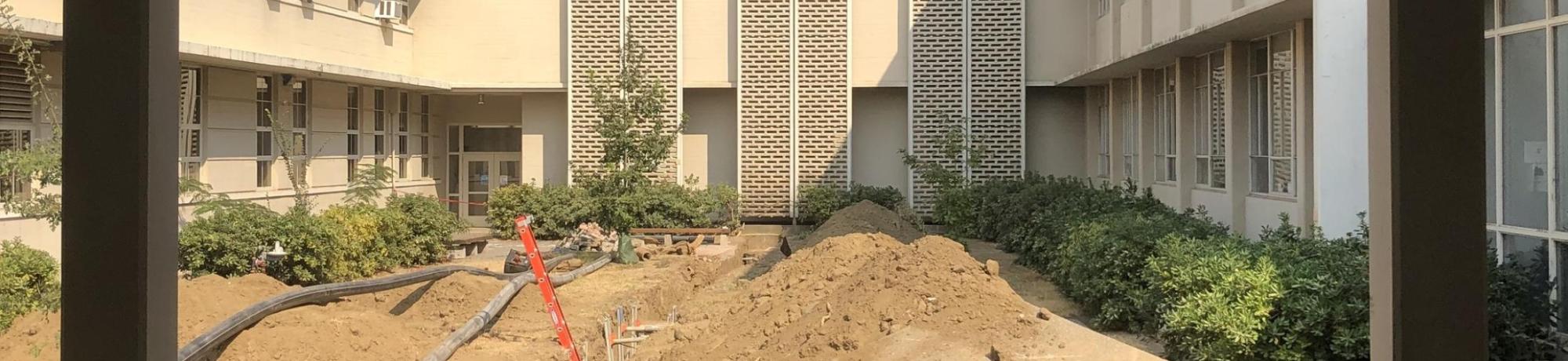 Big Shift construction in the Young Hall courtyard
